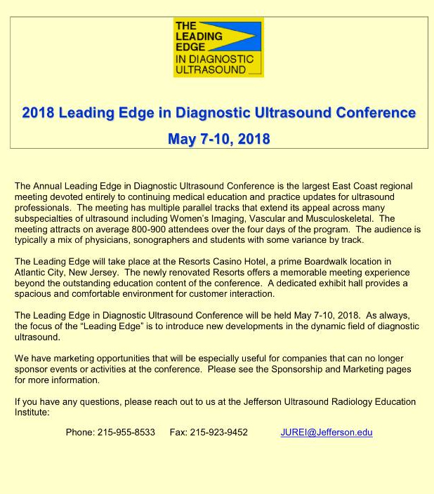 We will attend The USA Annual Leading Edge in Diagnostic Ultrasound 2017